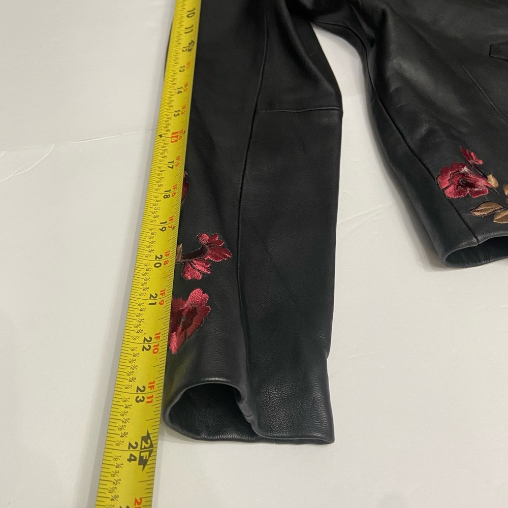 BELLE SPORT Womens Black Leather Jacket Blazer Floral Embroidery Throughout S - Picture 12 of 17